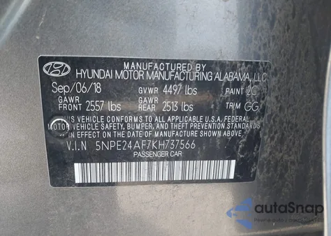 2019 Hyundai Sonata Se из США, поврежденный, VIN 5NPE24AF7KH737566